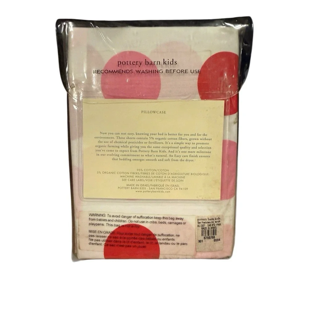 New Pottery Barn Kids PILLOWCASE Allie's PINK Red‎ POLKA Dot Standard